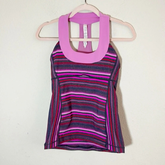 Lululemon Scoop Neck Mesh Back Tank Top Workout Pink Grey size 6 - Picture 1 of 7